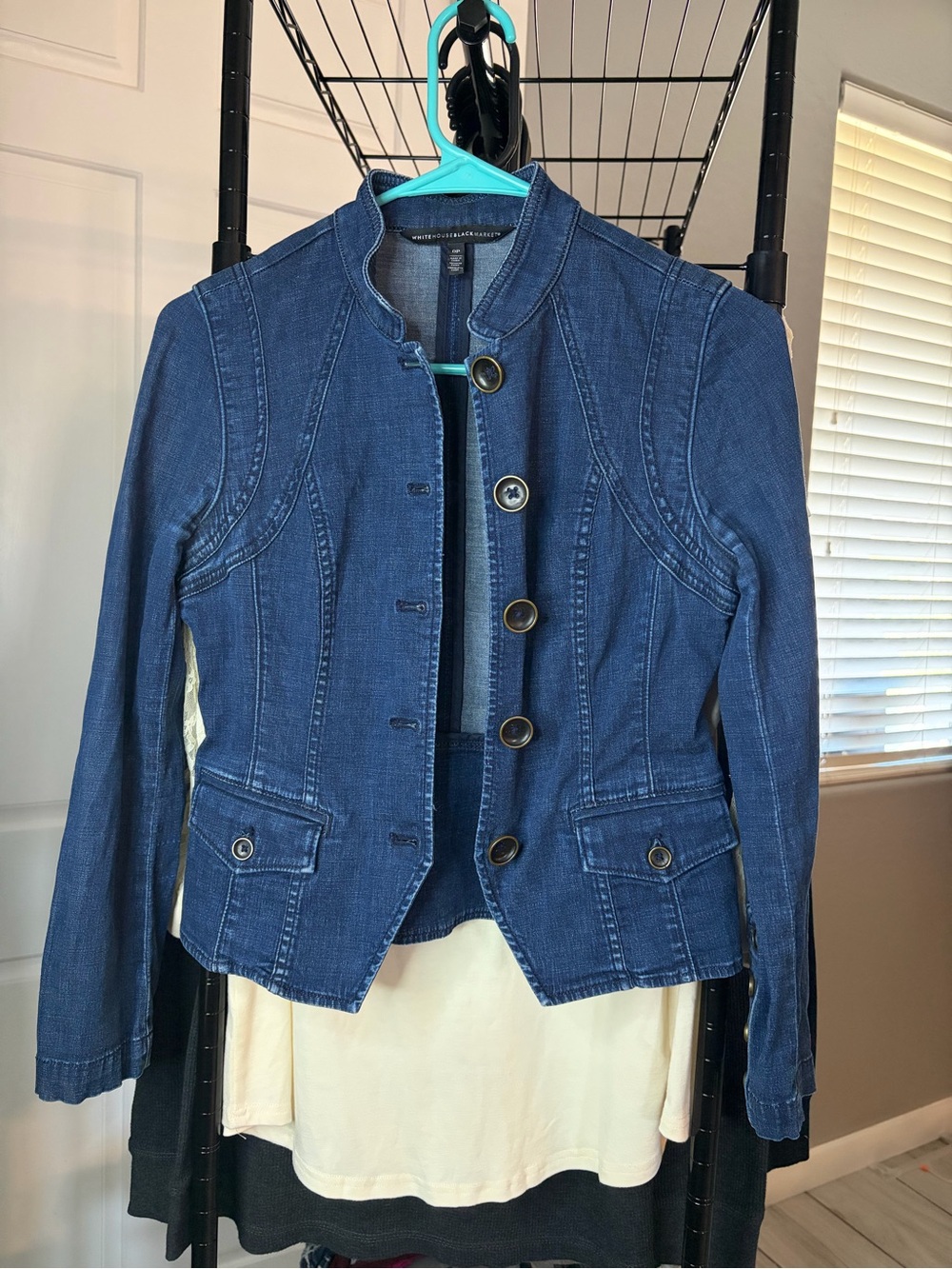 White House Black Market Dark Blue Denim-Style Button Jacket